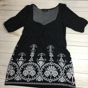 AGB Black & White top gathered at bust med EUC